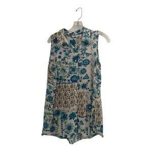 3 for $25 - Woman’s Rose & Olive Blue Floral Sleeveless Blouse